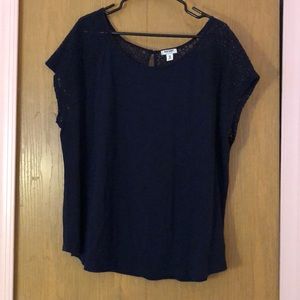 Navy blue top with lace sleeves